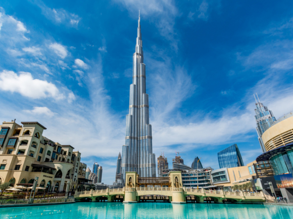 Dubai, United Arab Emirates - 06 February, 2017: View of Burj Khalifa, the highest building in the world, on a beautiful day